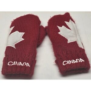 Hudsons Bay Co Canadian Olympic Team Red Maple Leaf Knit Mittens Adult L/XL